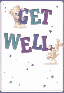 Arriving like a warm embrace from Great Bookham's local florists, this delightful get well card radiates comfort and thoughtful optimism. Two beloved characters-a sweet-natured bear perched atop the word 'GET' and an eager puppy nestled against the large, inviting 'WELL'-capture the scene's emotional warmth. Their soft, rounded shapes and gentle eyes hint at kindness and hope, bringing to mind the same nurturing touch that Flowers Great Bookham brings to every bouquet gracing homes along Lower Road or Bookham Common. The letterforms themselves are bold and playful, infused with hues of rich violet and turquoise, and scattered stars shimmer across the clean white backdrop, evoking the sense of possibility that comes with wishing someone well. The whole composition is carefully arranged-each element placed with the intent to brighten a difficult moment, echoing the attentive process of arranging a get well bouquet for delivery nearby. There's a fresh, soothing clarity throughout, making this card a tangible reminder of the comfort found in community gifts, and the gentle encouragement shared daily by neighbours in Bookham.