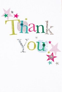 This thank you card exudes delight and is instantly uplifting, its colours dancing like a cheerful crowd during a market day in the center of Great Bookham. Across the front, 'Thank You' is stitched letter by letter, creating a bright mosaic-each character its own patchwork of vivid hues, from shimmering silver to lively teal, rosy magenta, and golden yellow. The letters are touched with subtle patterns, some glittering with a dusting of fine sparkle and others adorned with intricate dots or threadlike embellishments, suggesting the creative craftsmanship familiar to those who visit local gift shops on Church Road. Sprinkled around the phrase, tiny starbursts in magenta, teal, and sunlit gold evoke confetti fluttering after a summer fête, further amplifying the festive note. The pristine white background sets a tranquil yet celebratory stage, letting each colourful detail sing out. As I run my hand over the card, there's a gentle texture-a pleasant tactile sensation speaking to quality and thoughtfulness, much like a lovingly wrapped bouquet ready for same-day delivery from Flowers Great Bookham. This card pairs perfectly with fresh flowers, its exuberant charm and heartfelt message a reflection of the thought and care infused into every locally crafted arrangement. The whole design feels warm, creative, and welcoming-a true expression of gratitude for family, friends, or neighbours in our close-knit community.