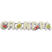 A long, graceful floral display spells out the word "GRANDPA" in bold block letters, created entirely from fresh white chrysanthemums that cover each shape from edge to edge. The blooms are packed closely together, giving the letters a dense, cushion-like feel, with layers of petals forming a soft, almost velvety texture. Set against a simple white background, the tribute appears calm and uncluttered, allowing the eye to rest on the word itself. Just beneath the flowers, a trim of pale lavender ribbon circles the base of each letter, adding a faint halo of lilac colour that brings gentle contrast and definition. The letters sit along a dark green framework that discreetly holds the arrangement together. To break the sweep of white and add visual focus, rich accent sprays are placed on selected letters: the 'G' and the 'D' are decorated with glossy red anthuriums, their heart-shaped blooms glowing against deep green foliage and touches of small purple flowers. The first 'A' and the last 'A' carry clusters of yellow-green orchids, with slender stems and open blooms that drape softly over the chrysanthemum base. The overall mood is tranquil and dignified, a fitting tribute to a much-loved grandfather. It is easy to imagine this piece being delivered from a Great Bookham florist to a local church, crematorium, or family home, where it would rest alongside other sympathy flowers. Thoughtfully balanced in colour and form, this GRANDPA tribute turns a single cherished family name into a tender statement of remembrance and love.